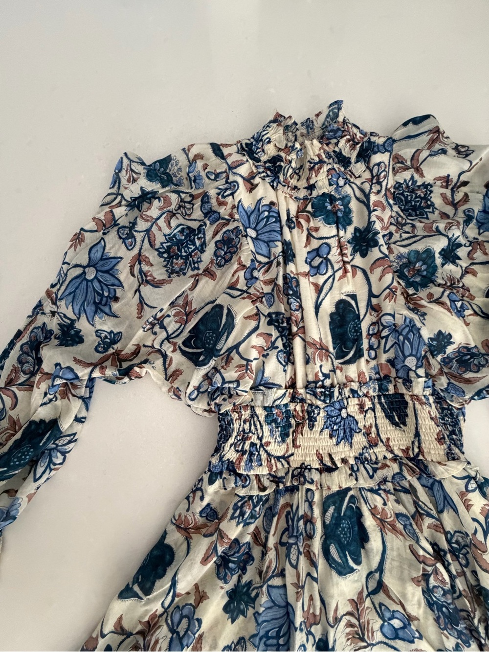 THML Boho Floral Tiered Maxi Dress in Blue and Cream - Picture 5 of 9